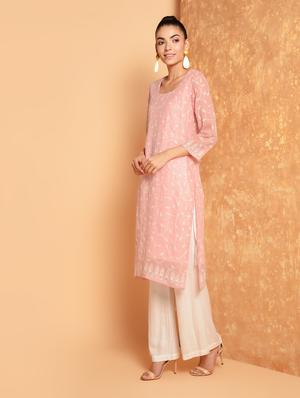 peach cotton embroidered dupatta - 16352561 - Standard Image - 3