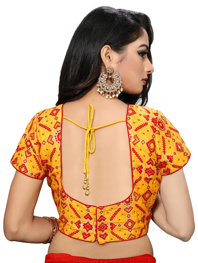 yellow cotton blend brocade blouse - 16353468 - Zoom Image - 3