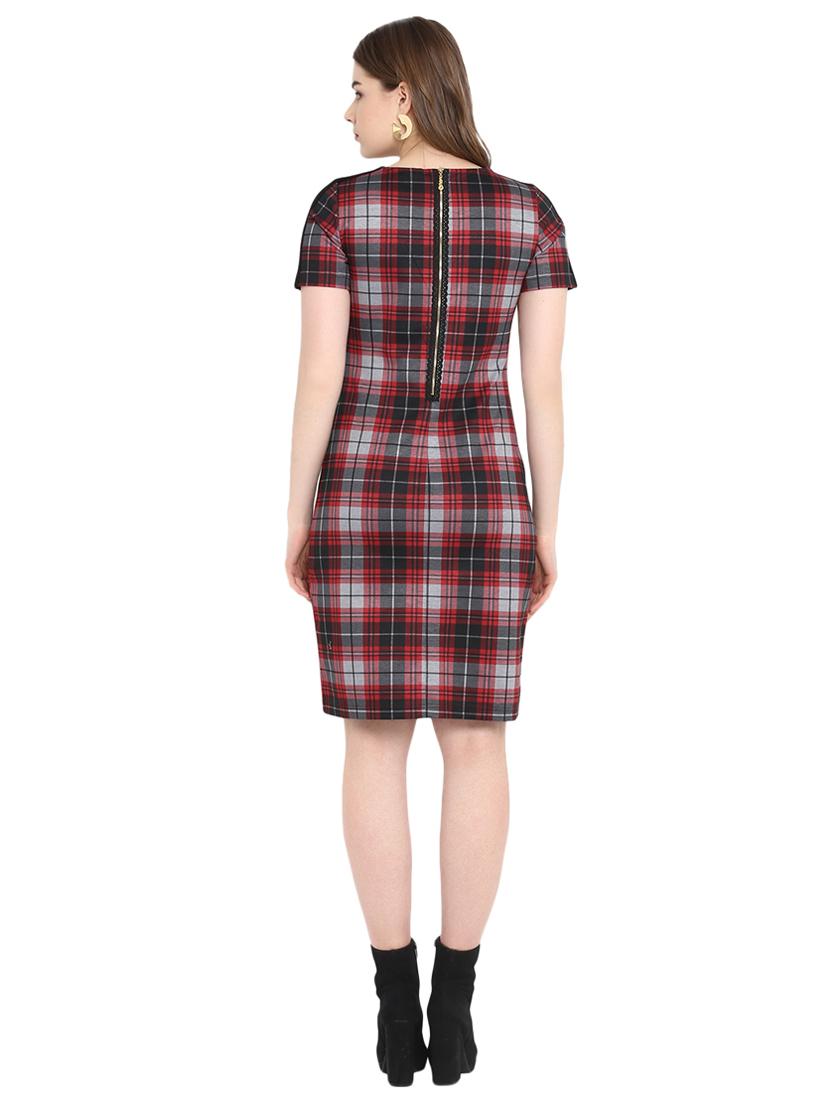 round neck checkered sheath dress - 16353691 - Zoom Image - 3
