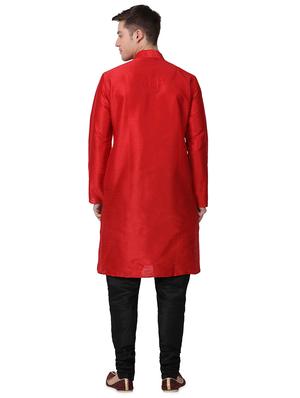 red solid silk blend long kurta - 16354767 - Standard Image - 3