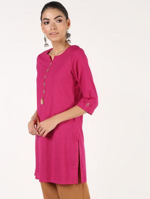 embroidered straight kurti - 16355758 - Standard Image - 3