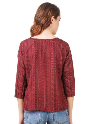 aztec print round neck top - 16356981 - Standard Image - 3