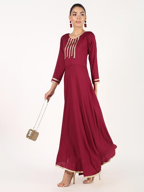 solid lace flared kurta - 16357045 - Standard Image - 1