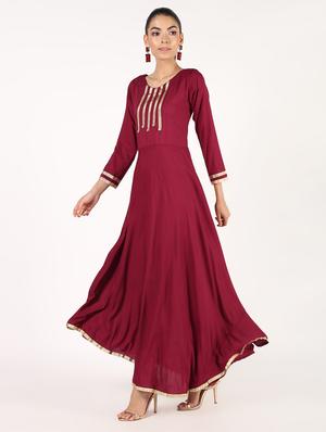 solid lace flared kurta - 16357045 - Standard Image - 3
