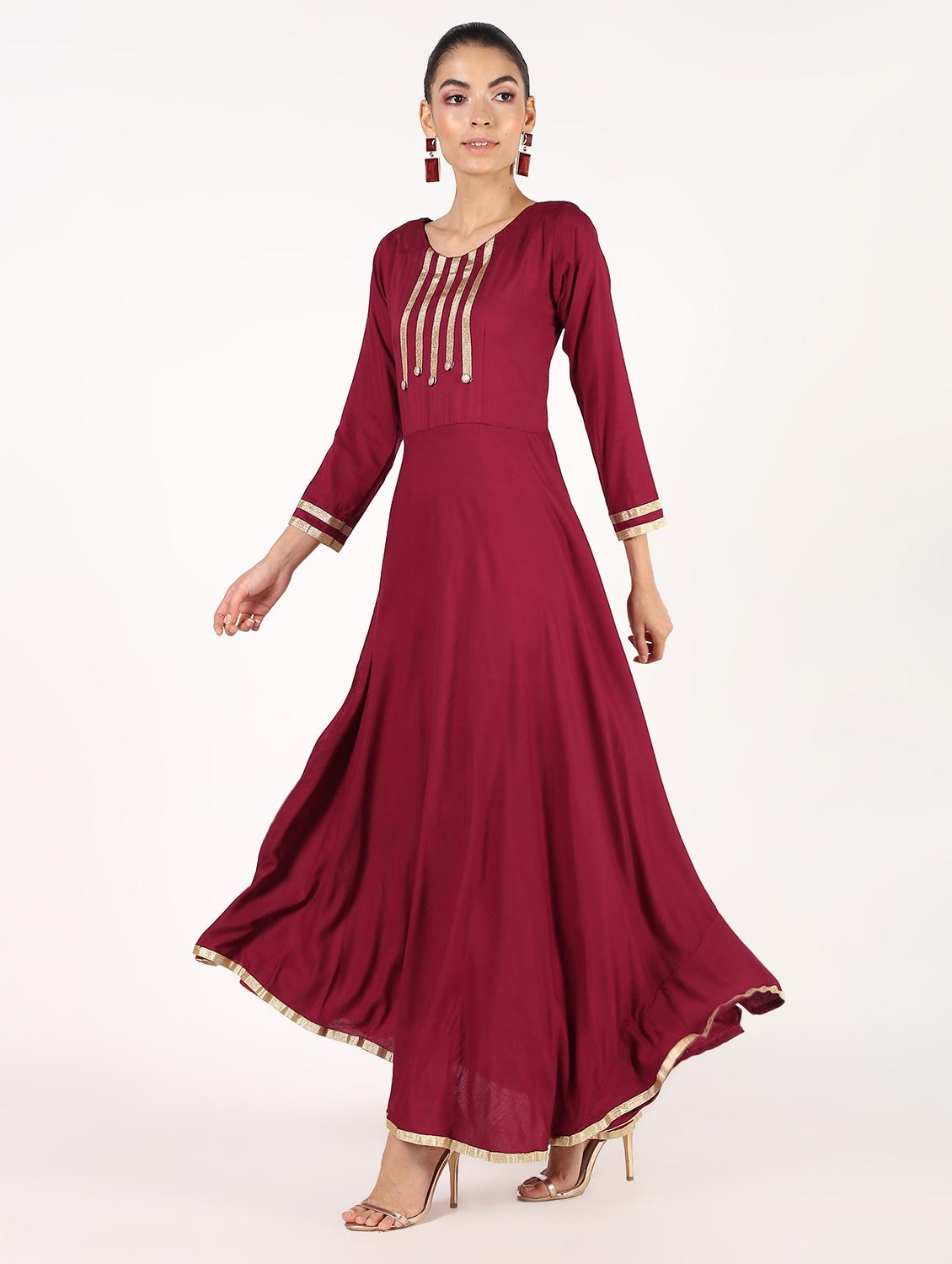 solid lace flared kurta - 16357045 - Zoom Image - 3