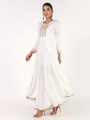 solid lace flared kurta - 16357046 - Standard Image - 3