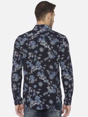navy blue floral print casual shirt - 16358139 - Standard Image - 3