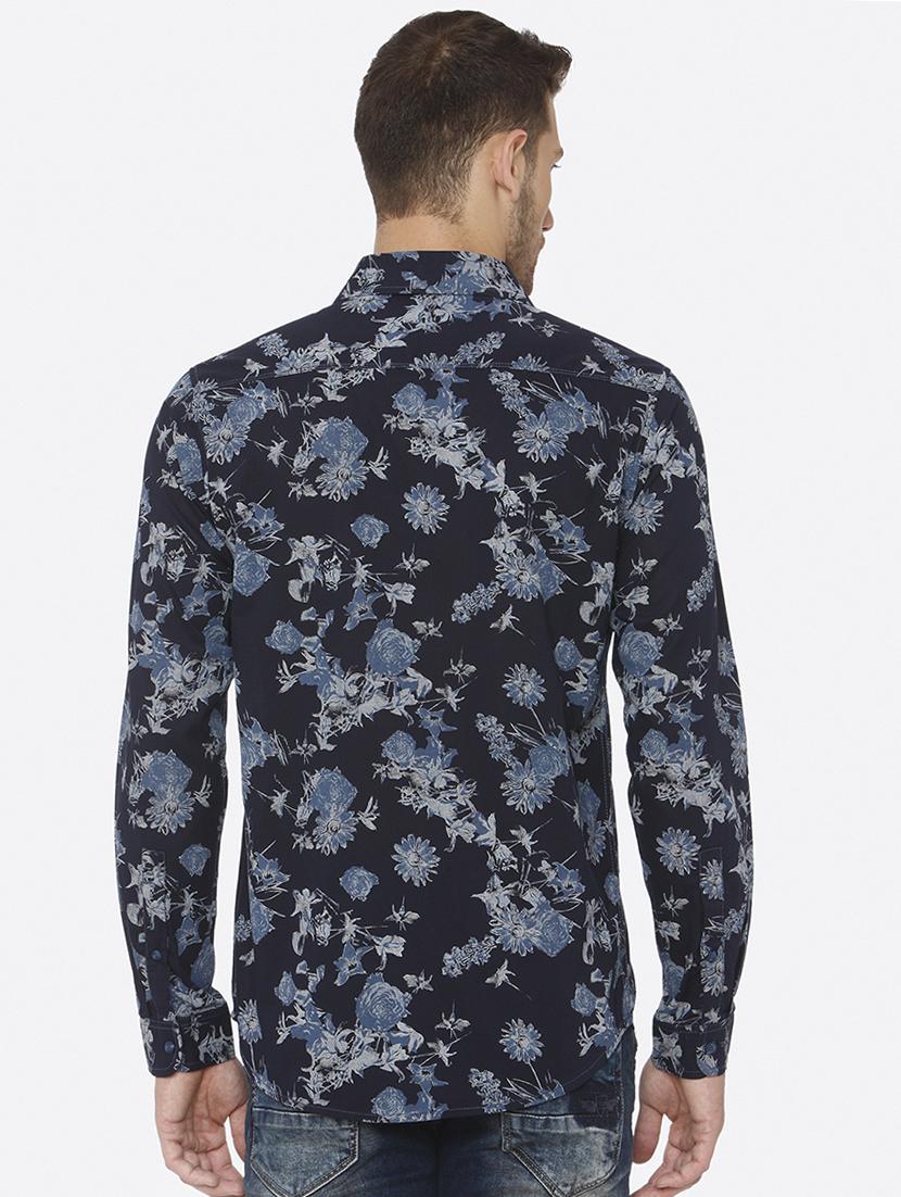 navy blue floral print casual shirt - 16358139 - Zoom Image - 3