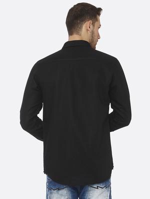 black solid linen casual shirt - 16358176 - Standard Image - 3