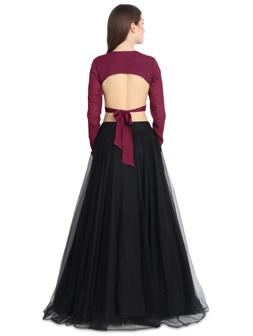 wine criss cross lehenga - 16358789 - Zoom Image - 3