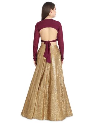 gold wine lehenga - 16358795 - Standard Image - 3