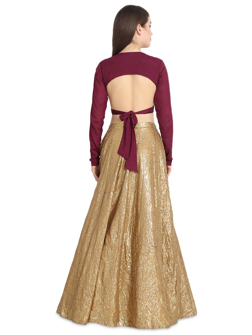 gold wine lehenga - 16358795 - Zoom Image - 3