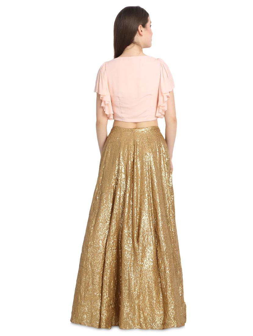 gold ruffle lehenga - 16358796 - Zoom Image - 3