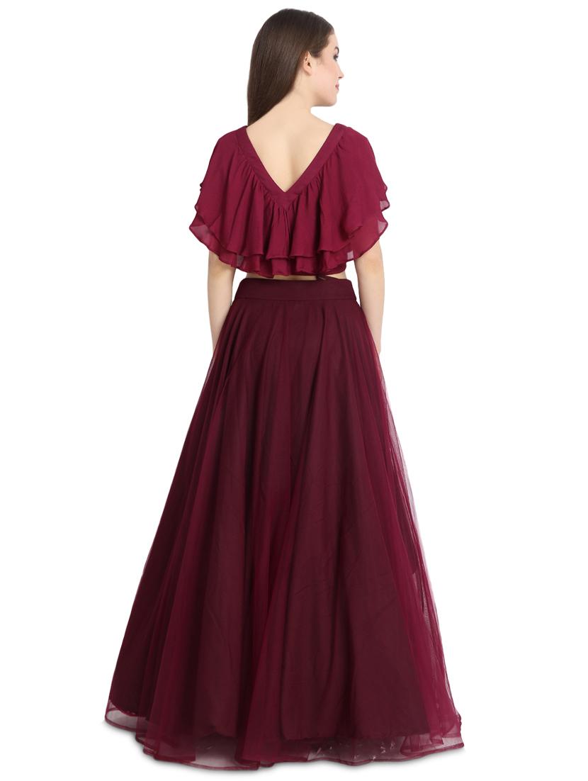 ruffle solid a-line lehenga - 16358806 - Zoom Image - 3