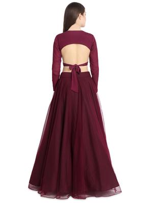 wine solid a-line lehenga - 16358810 - Standard Image - 3