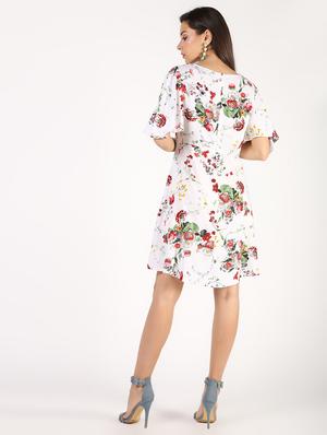 flutter sleeved floral a-line dress - 16363341 - Standard Image - 3