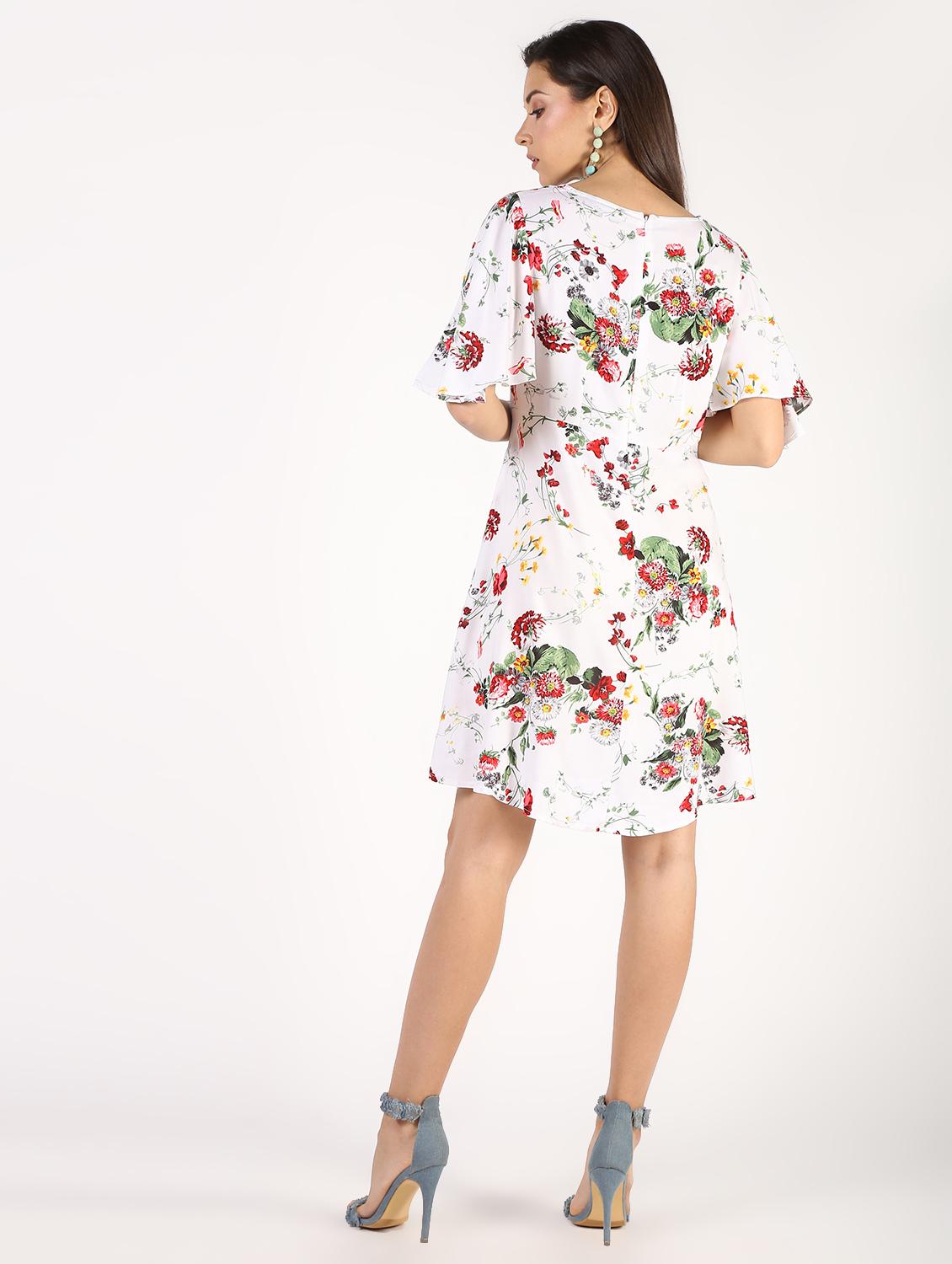 flutter sleeved floral a-line dress - 16363341 - Zoom Image - 3