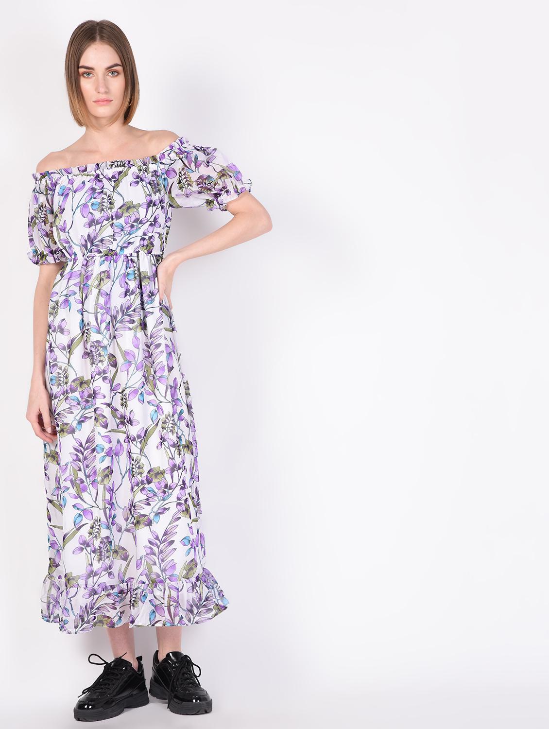 off shoulder gathered floral maxi dress - 16366780 - Zoom Image - 3