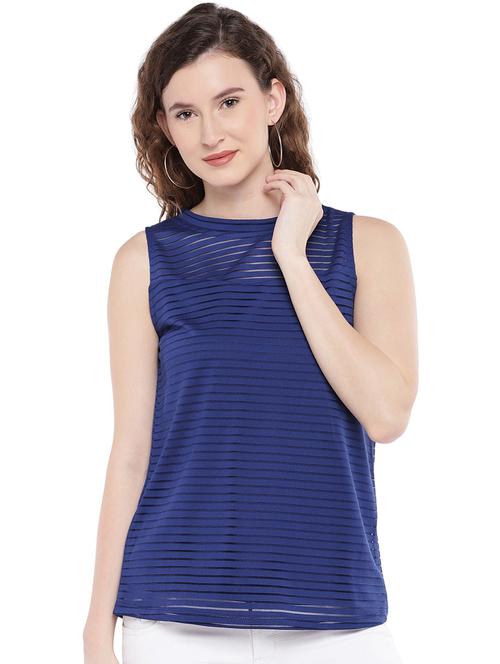 sheer detail round neck top - 16368291 - Standard Image - 1