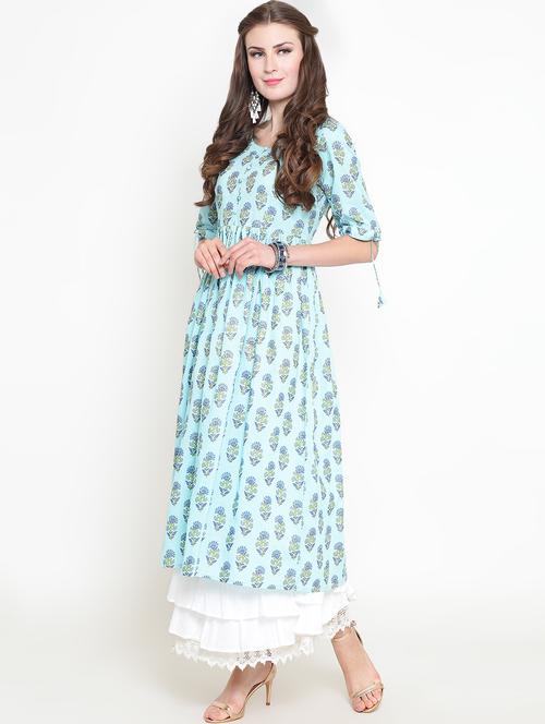 block printed kurta skirt set - 16369237 - Standard Image - 1