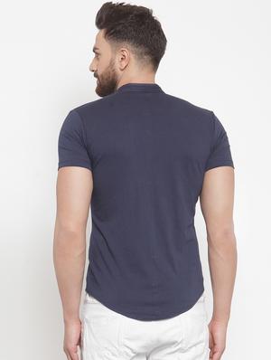 navy blue solid casual shirt - 16370374 - Standard Image - 3