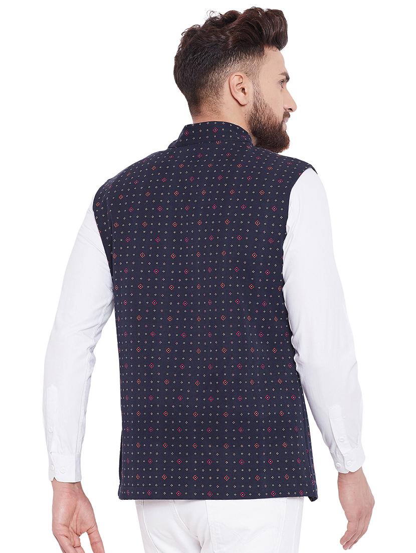 navy blue printed nehru jacket - 16375300 - Zoom Image - 3
