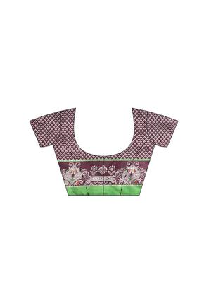 purple silk blend printed saree with blouse - 16380903 - Standard Image - 3
