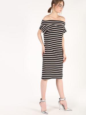 off shoulder striped sheath dress - 16381172 - Standard Image - 3
