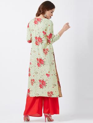printed kurta with palazzo set - 16382333 - Standard Image - 3