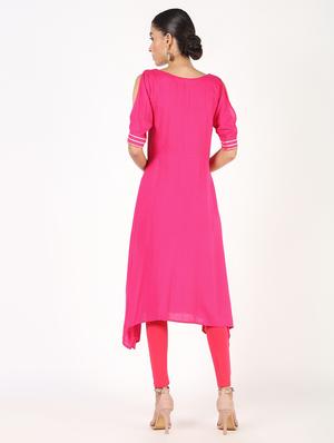 gota lace asymmetric kurta - 16385307 - Standard Image - 3