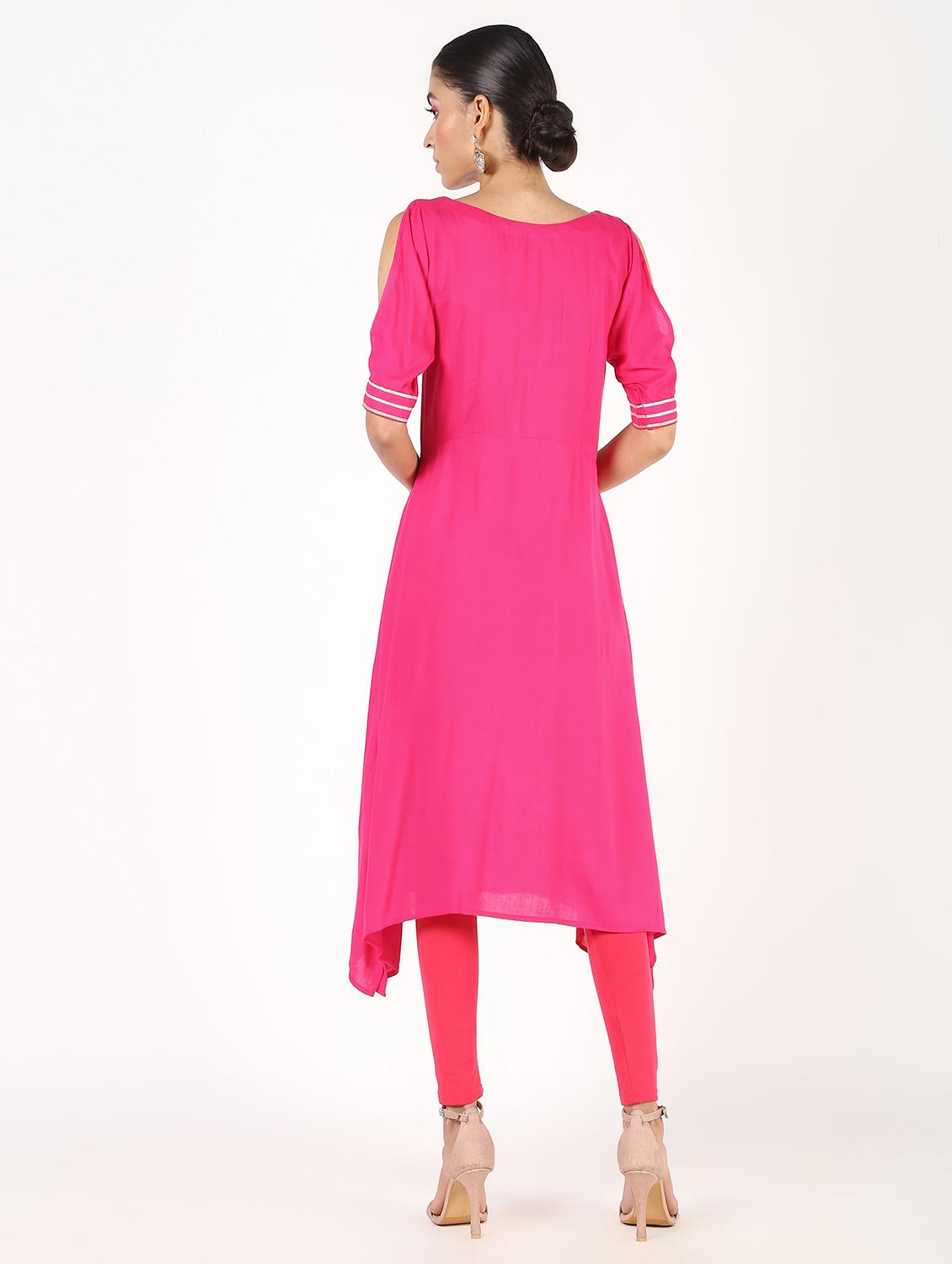 gota lace asymmetric kurta - 16385307 - Zoom Image - 3
