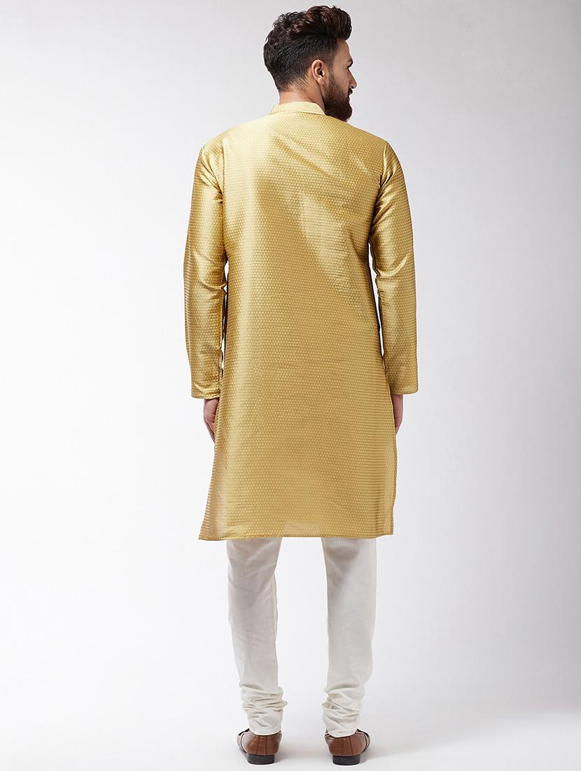 gold silk blend kurta pyjma - 16385533 - Zoom Image - 3