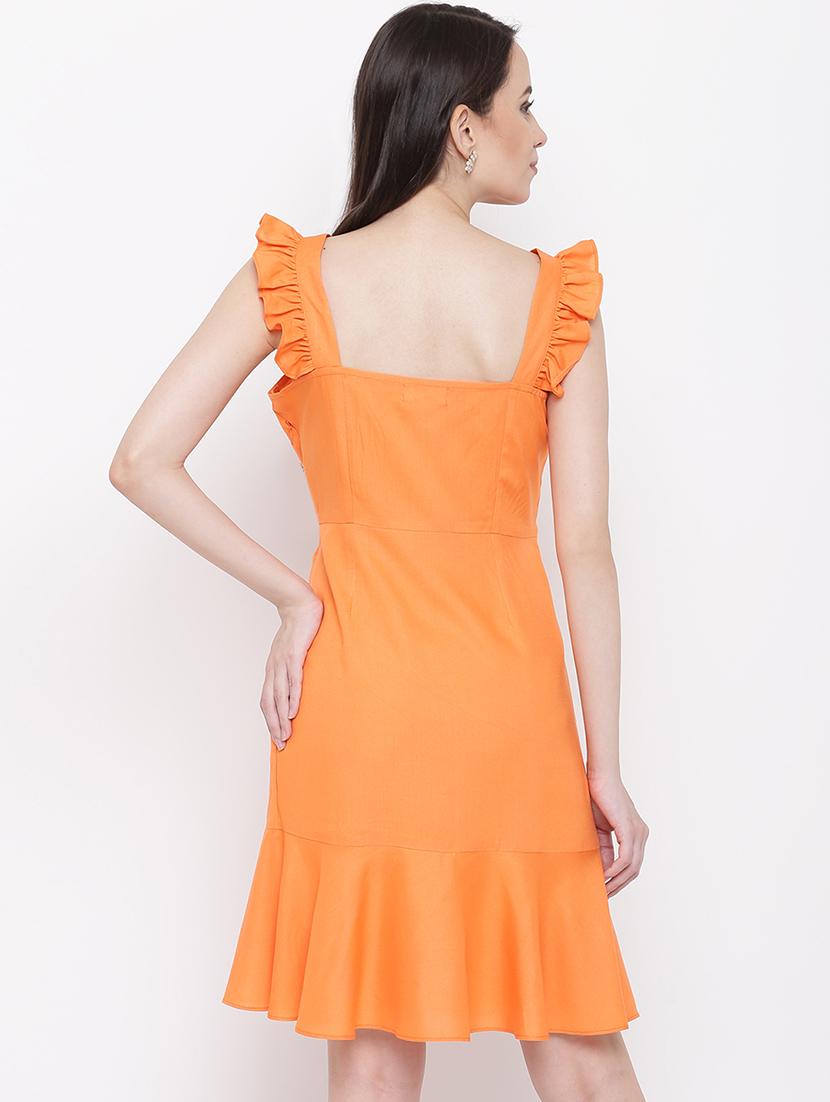 frill trim solid a-line dress - 16386554 - Zoom Image - 3