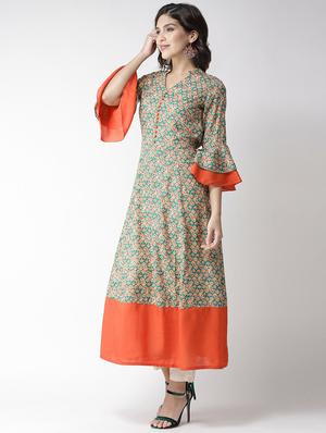 floral flared bell sleeves kurta - 16386769 - Standard Image - 3