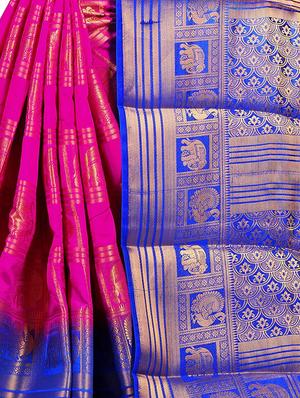 contrast zari border kanjivaram saree with blouse - 16390862 - Standard Image - 3