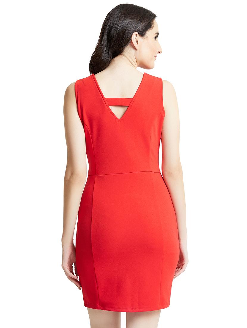 v neck solid sheath dress - 16394303 - Zoom Image - 3