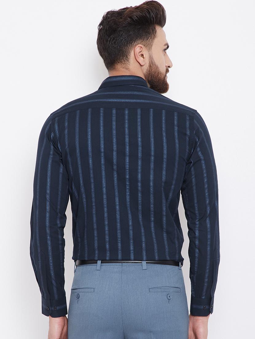 navy blue striped formal shirt - 16396863 - Zoom Image - 3