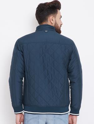 navy blue solid quilted jacket - 16396877 - Standard Image - 3