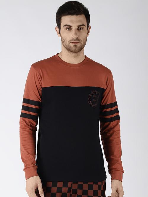 brown color block cut & sew t-shirt - 16401523 - Standard Image - 1