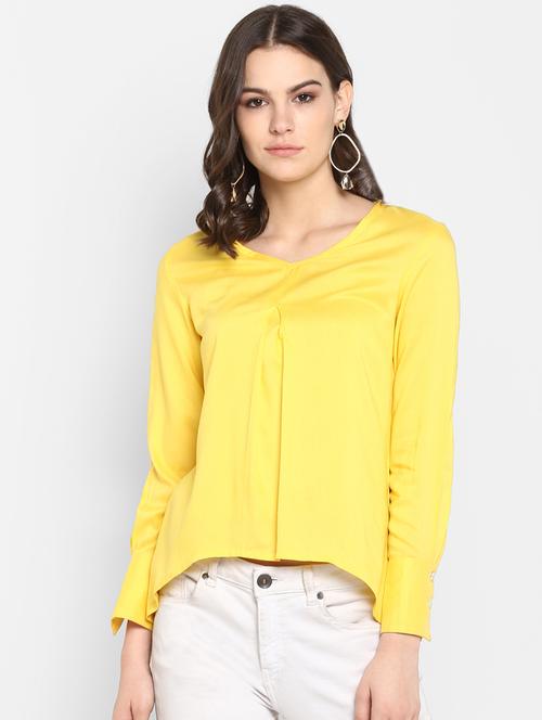 v-neck pleat detail high low top - 16404131 - Standard Image - 1