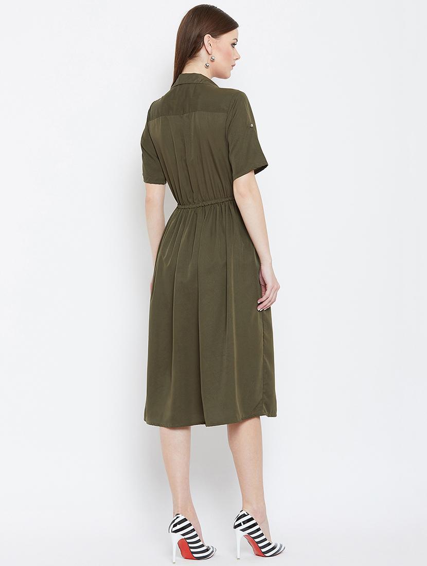 drawstring button detail flared dress - 16405398 - Zoom Image - 3
