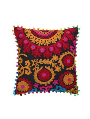 Dark Brown Aari Embroidered Cushion Cover 16x16 inches. Set of 2 pcs - 16406531 - Standard Image - 3