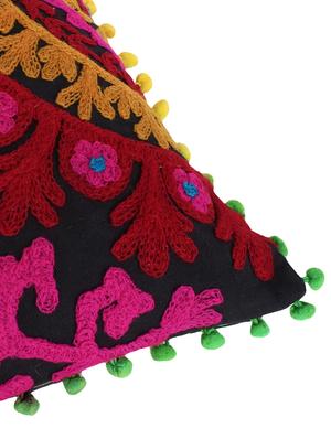 Dark Brown Aari Embroidered Cushion Cover 16x16 inches. Set of 2 pcs - 16406531 - Standard Image - 6
