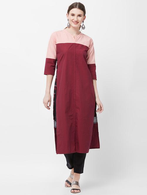 color block straight kurta - 16406672 - Standard Image - 1