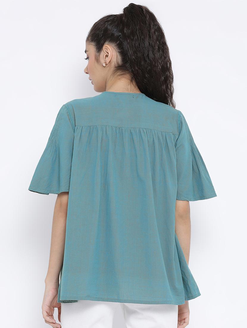 pin-tucks lace detail gathered top - 16406966 - Zoom Image - 3