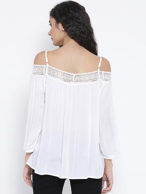 cold shoulder lace detail embroidered top - 16406970 - Standard Image - 3