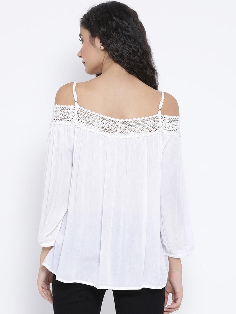 cold shoulder lace detail embroidered top - 16406970 - Zoom Image - 3