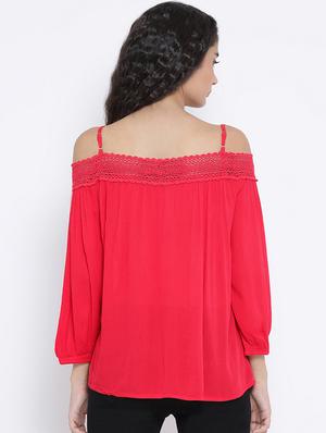 cold shoulder lace detail embroidered top - 16406971 - Standard Image - 3