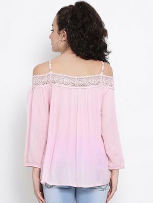 cold shoulder lace detail embroidered top - 16406972 - Standard Image - 3