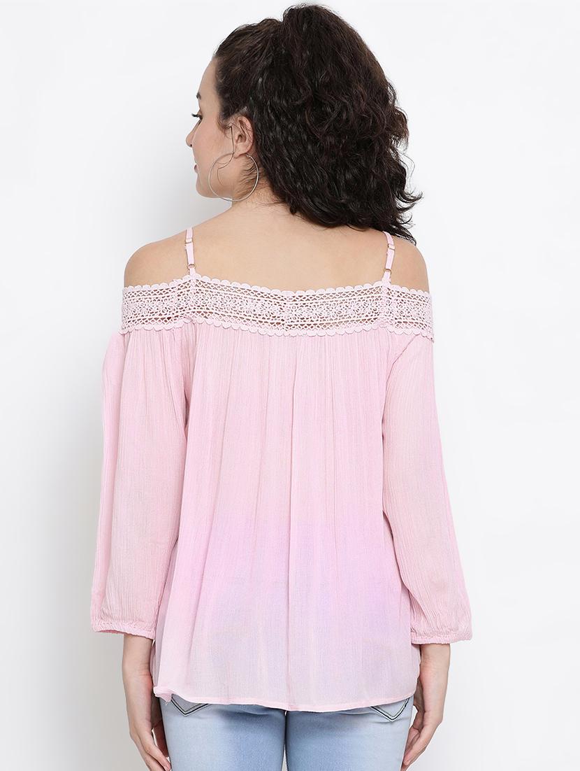 cold shoulder lace detail embroidered top - 16406972 - Zoom Image - 3